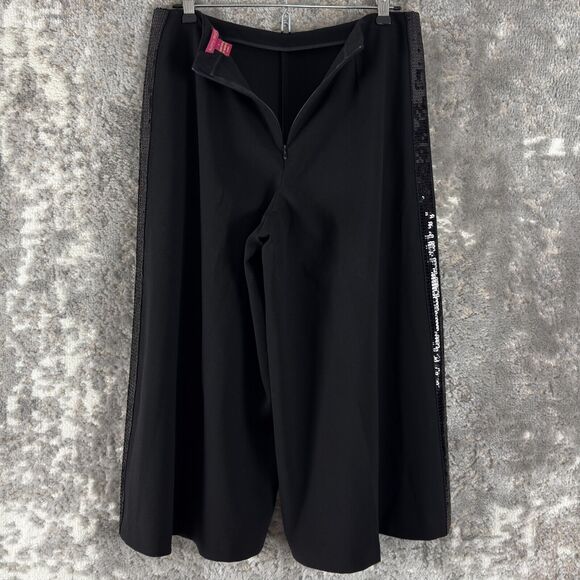 Sunny Leigh Womens Size 6 Cropped Wide Leg Sequin Pants Black Zip Stretch Casual - Picture 5 of 12